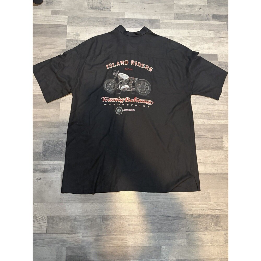 Tommy Bahama Shirt Embroidered 2XT Black Silk Camp Motorcycle “Island Riders”